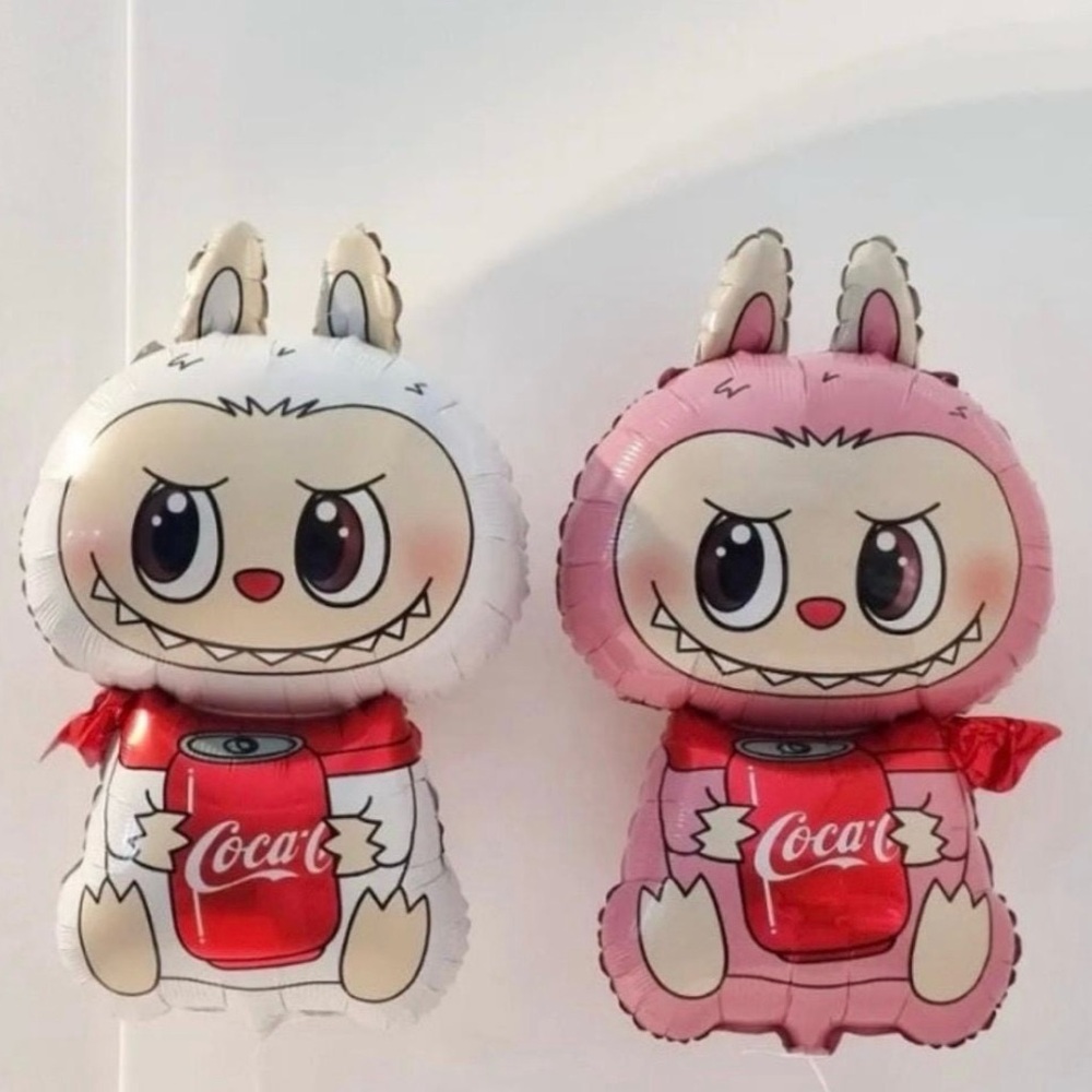 28” Coca-Cola Bunny 2pcs  Balloons in Pink and White labubu balloon